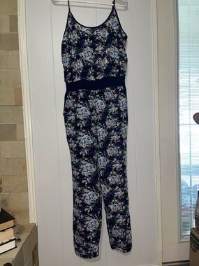 Floral Navy Spaghetti-Strap Jumpsuit
